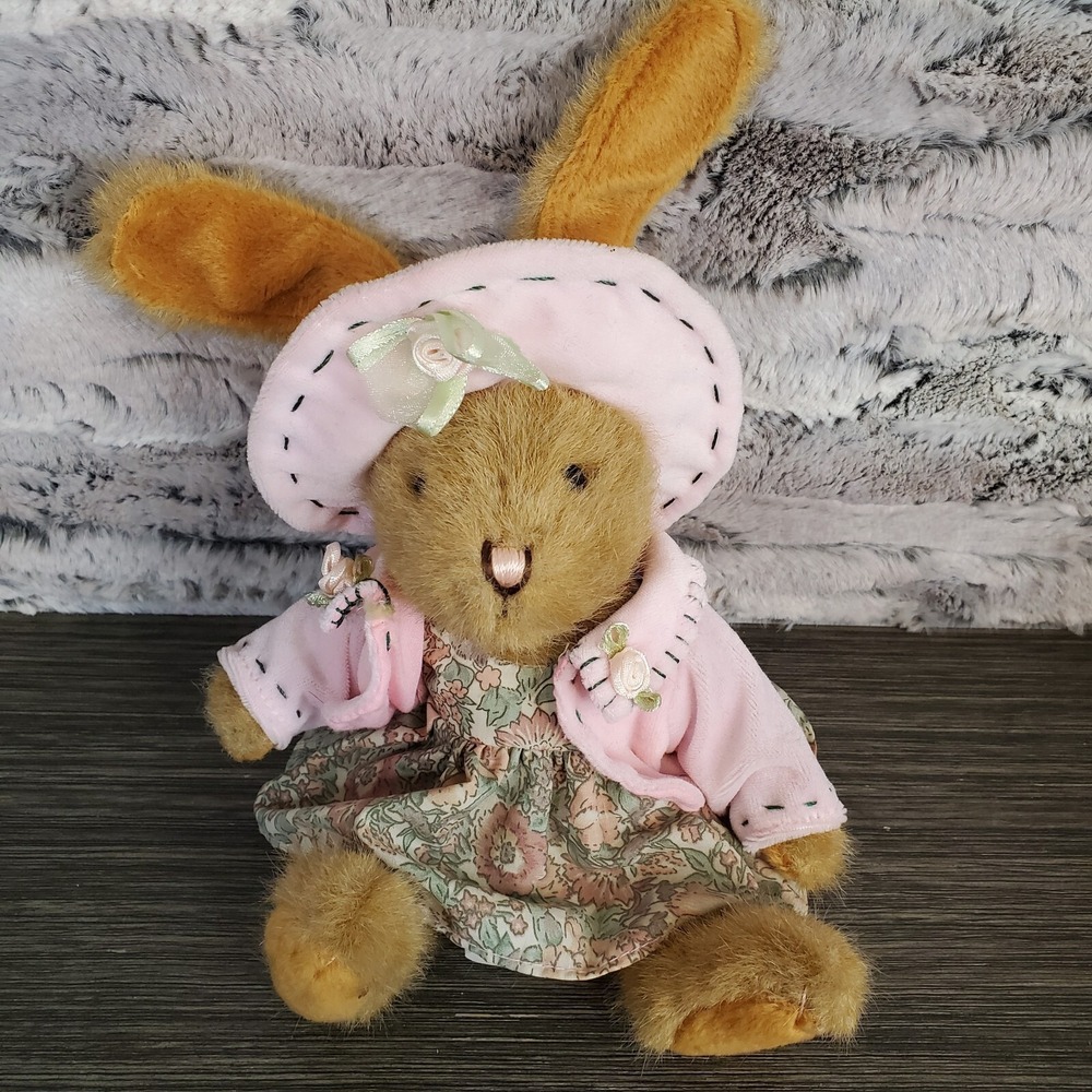 Vtg 2001 Hug Fun Brown Bunny Rabbit Spring Easter Outfit - Jointed 10" Plush Toy